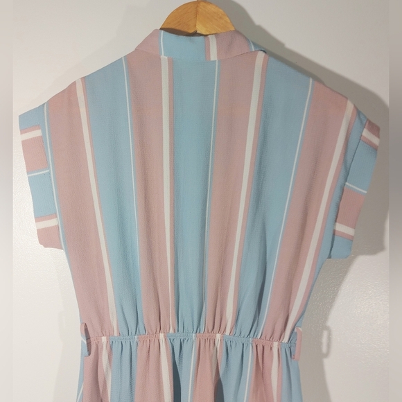 MONTEAU Blue&Pink Pastel Collard TShirt Midi Dress Wood  Buttons - Picture 5 of 8